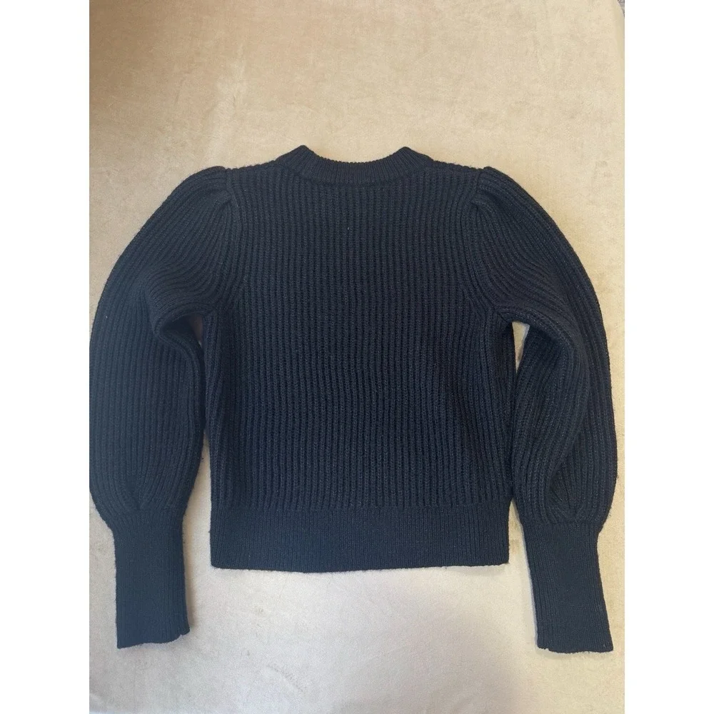 AllSaints‎ Myra Shine Wool Blend Women's Sweater Puff Shoulders in Black Size S